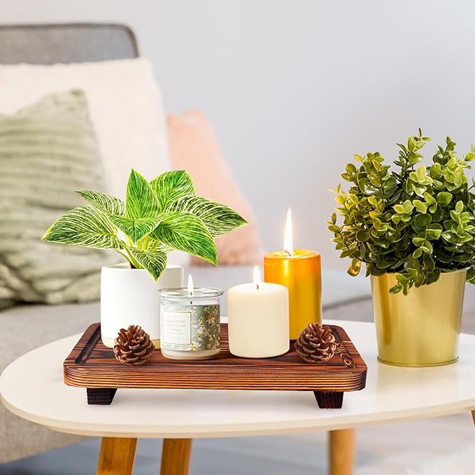 Farmhouse Bathroom Counter Tray Wood Risers Display Stands Kitchen Countertop Trays Decorative Wooden Pedestal Stand Dish Soap Dispenser Holder for Bathroom Sink Accessories Kitchen Decor Vanity Tray