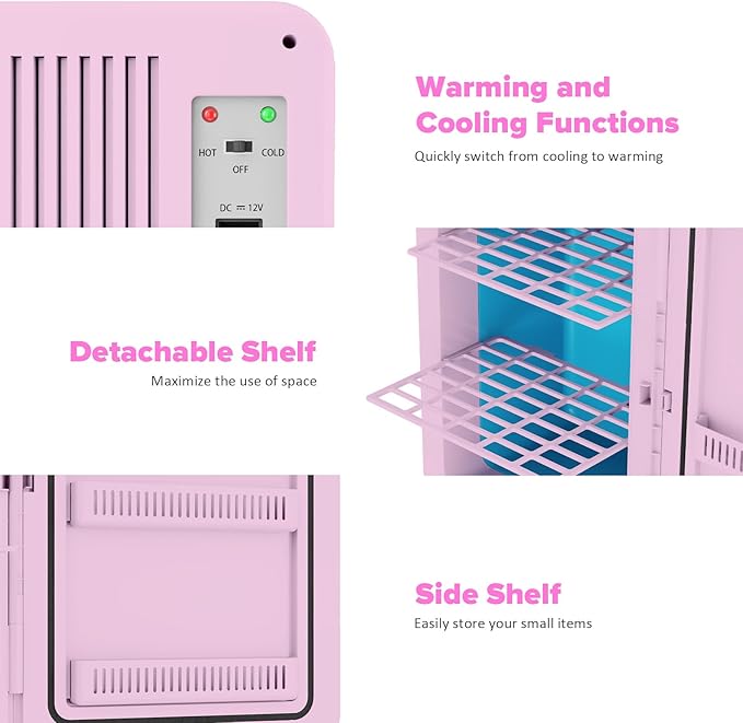 22L/30Cans Mini Fridge for Bedroom, 12v DC Portable Cooler & Warmer, Mini Refrigerator with Glass Front, for Car Office Desk & Dorm Room Food Beverage Skincare Makeup (Pink)
