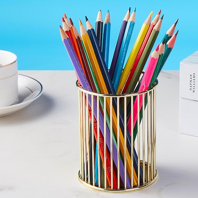 Gold Metal Pen Holder Cup for Desk Makeup Brushes Pencil Holders Home Office Organizer