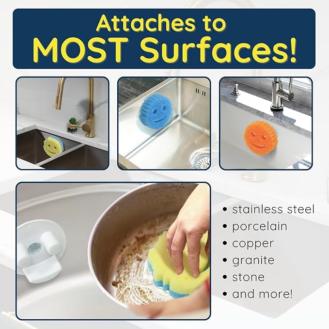 Scrub Daddy Sponge Holder - Stop Soggy Sponges with Suction Cup Caddy - Compatible Scrub Mommy Holder & Kitchen Sink Organizer by BeraTek - White, 1-Pack