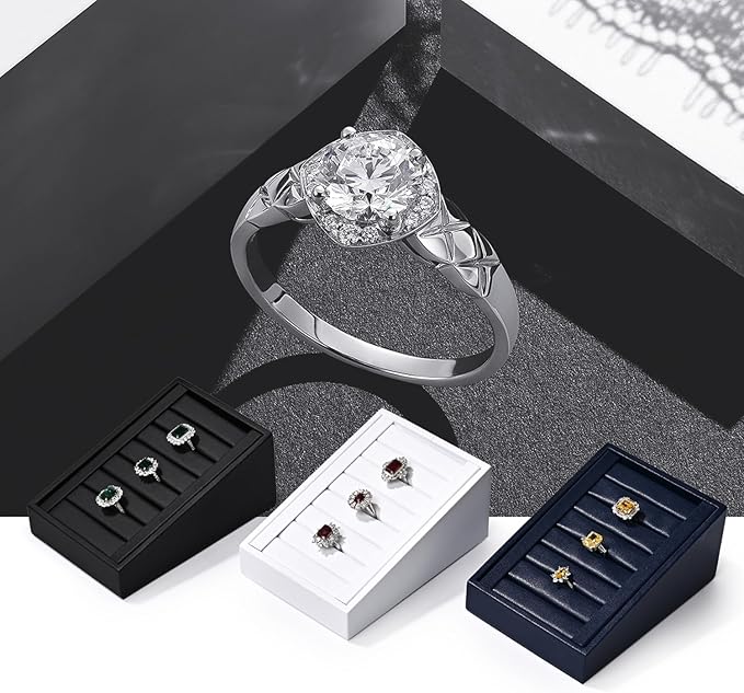 Oirlv Premium PU Leather Ring Tray Display Stand Slotted Ring Showcase Display Jewelry Organizer Jewelry Holder for Trade Show(Black)