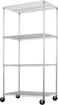 SafeRacks - NSF Certified Storage Shelves, Zinc, Heavy Duty Steel Wire Unit with Wheels and Adjustable Feet, Garage or Bakers Rack, Kitchen, Pantry Shelf - (36"x24"x72" 4-Tier) (Silver)