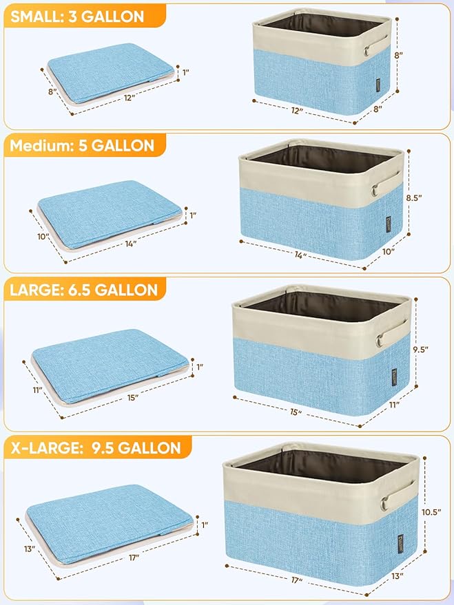 BALEINE 3 Pack Fabric Storage Bins for Shelves, Linen Storage Baskets for Organizing, Decorative Closet Bins for Clothes, Home (Skyblue, 17''x13''x10.5'')