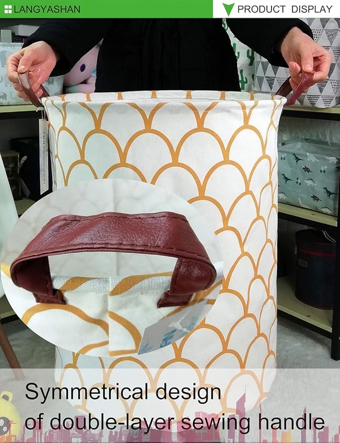 LANGYASHAN Laundry Basket Canvas Fabric Collapsible Organizer Basket for Storage Bin Toy Bins Gift Baskets Bedroom Clothes Children Nursery Hamper (gold egg)