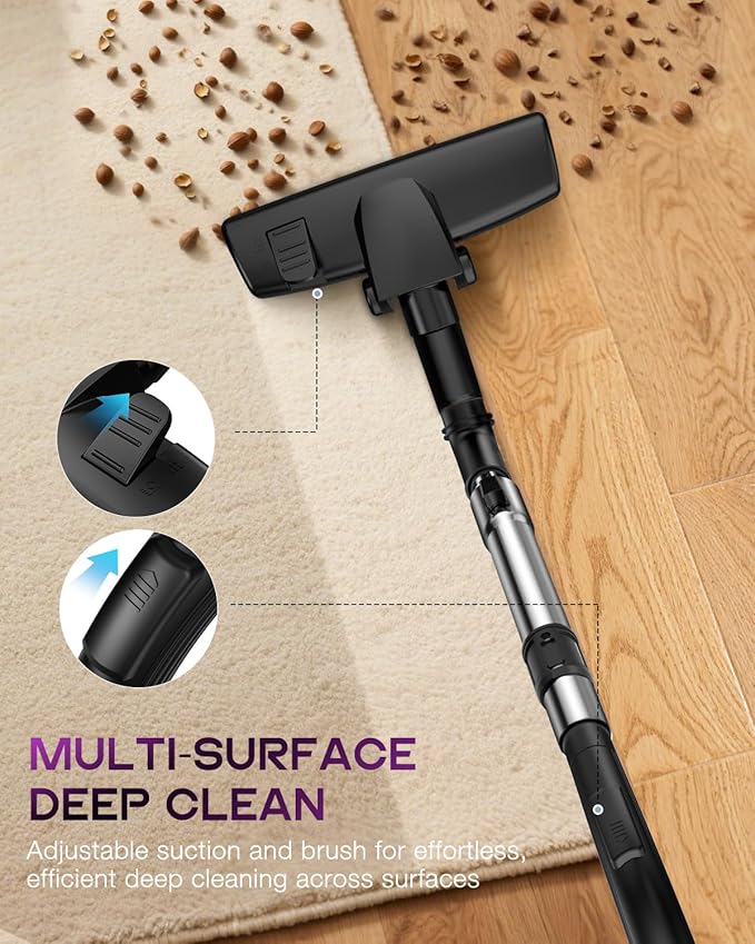 Zefiro Canister Vacuum Cleaner, Bagless Canister Vacuum for Home, Powerful Suction, Auto Cord Rewind, HEPA Filter, Corded Vacuum for Hard Floors, Carpet, Apartment/Rental Friendly(Purple&Gray)