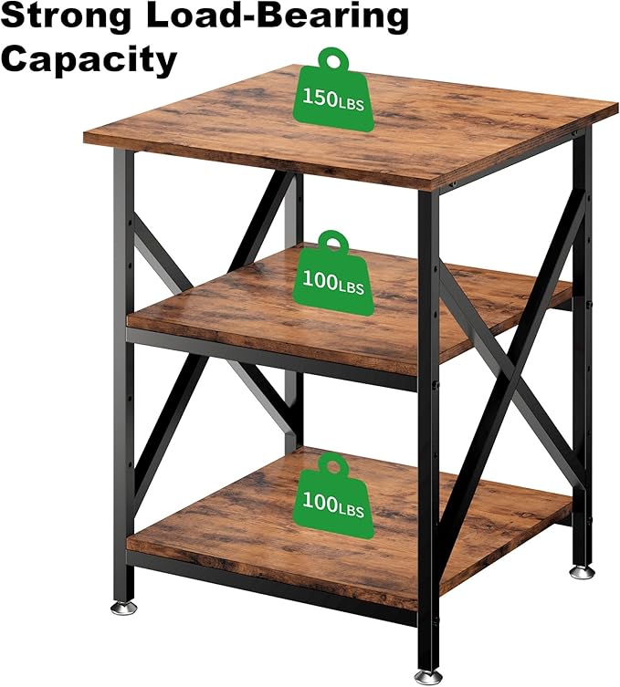 Ollieroo 3 Tier Printer Stand, Large Table with Wheels, Rolling Cart with Height Adjustable Middle Storage Shelf, 23.6 x 23.6 x 30.3 Inches Shelf for Home Office, Vintage Brown
