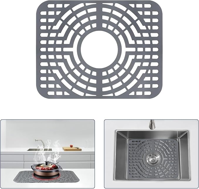 Silicone Sink Protector for Kitchen Sink 12“x16" – Flexible Sink Mat, Heat Resistant Grid, Non-Slip Rack, Easy to Clean Dishwasher Safe – Fits Farmhouse, Single & Double Bowl Sinks