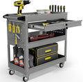 3 Tier Tool Cart on Wheels with Drawers - Three Tier Rolling Cart with Lockable Storage - Mechanic Tool Chest - Tool Chest with Wheels Used in Garage, Indoors, Workshop (Gray)