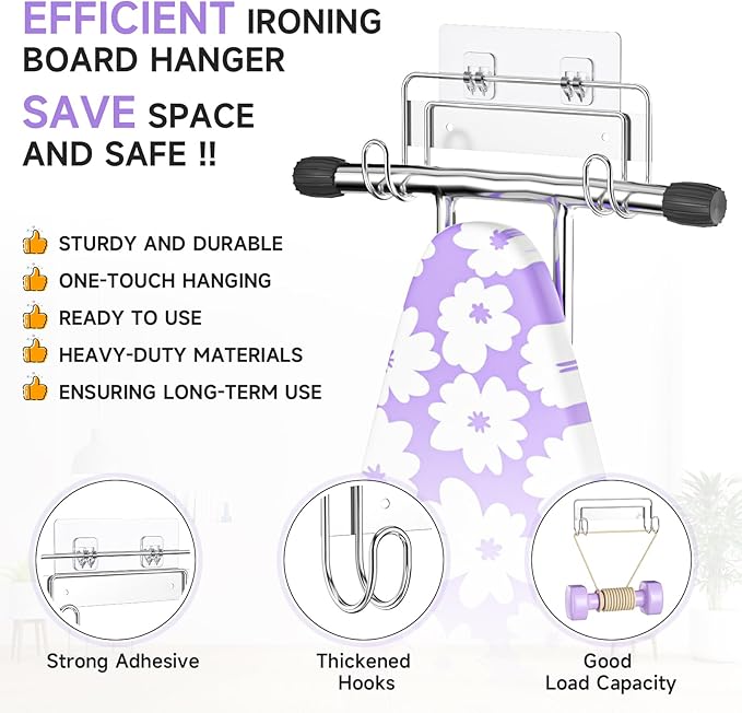 Ironing Board Holder Wall Mount, Iron Board Holder Stainless Steel, Wall Mounted Ironing Board Hanger, Y T Leg Laundry Rooms Iron Board Holder for Wall Heavy Duty
