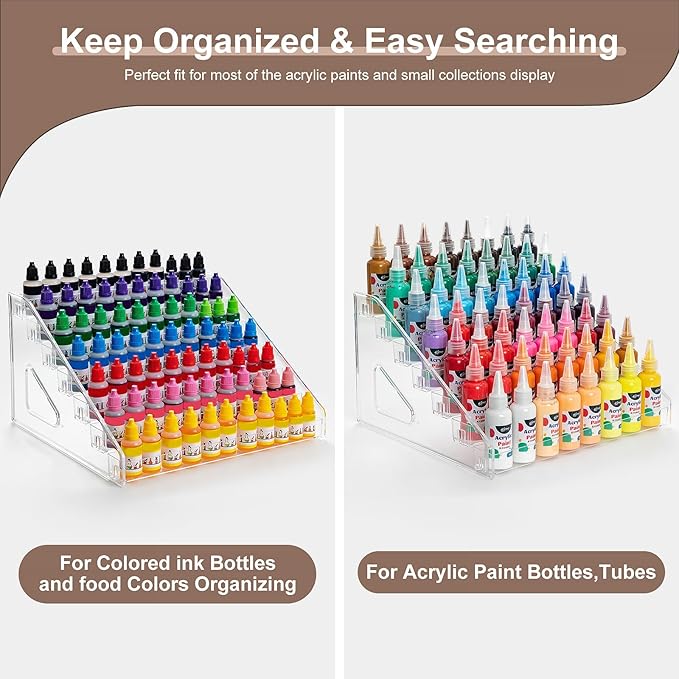 Acrylic Paint Organizer (7 Tier), Painting Bottle Holder, Clear Nail Polish Holder Rack Shelf, Acrylic Paint Storage Organizer, Craft Holder Rack for Alcohol Inks and Food Coloring (Clear)