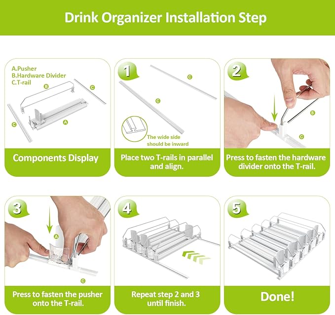 Drink Organizer for Fridge,Self Pushing Fridge Drink Organizer,Automatic Drink Dispenser for Fridge-Holds up to 15 Cans, 14.96inch, White