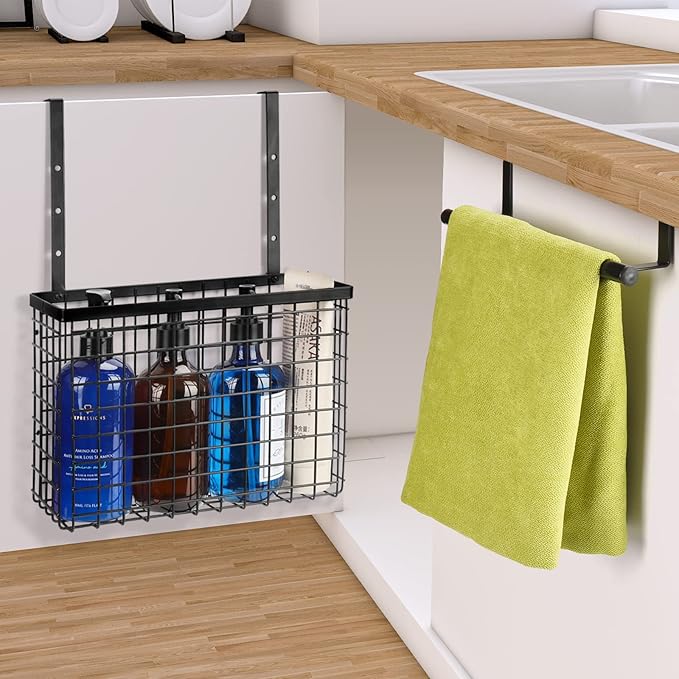 2 Pack Cabinet Door Organizer,Over The Cabinet Door Organizer with Towel Bars,Hang Over Cabinet Door Storage, Kitchen Cabinet Door Organizer for Cutting Board, Baking Sheet, Foil, Plastic Wrap
