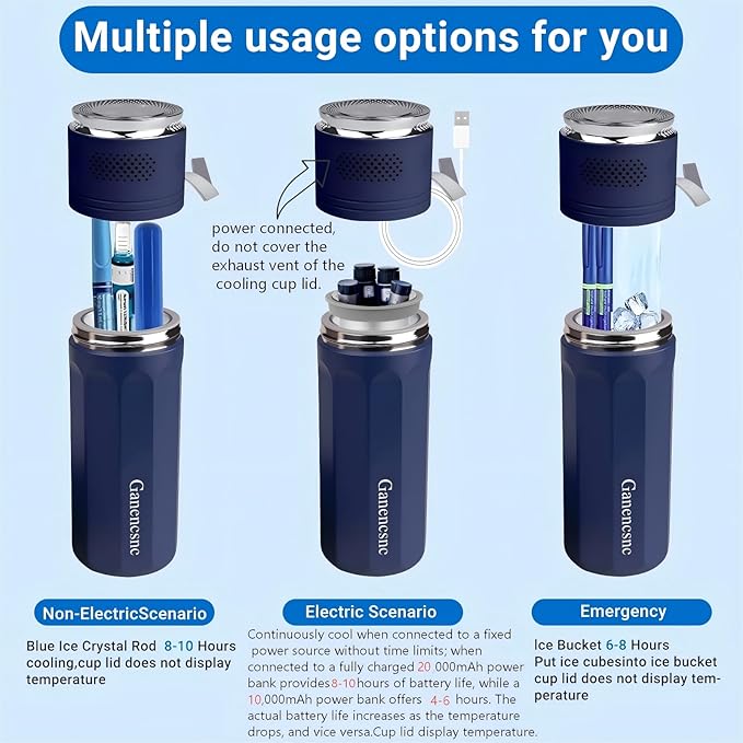 Electric Insulin Cooler Travel Case TSA Approved，USB Type-C Smart Cooling, 20000mAh Power Bank ，Large Capacity Medication Cooler，Medical Cooler for Travel （Blue,inclued 20000mAh Power Bank ）