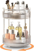360° Rotating Makeup Organizer for Vanity, Skincare Perfume Organizers and Storage for Bathroom Countertop, Clear Makeup Brush Holder Lazy Susan for Counter (Transparent, 2 Tier)