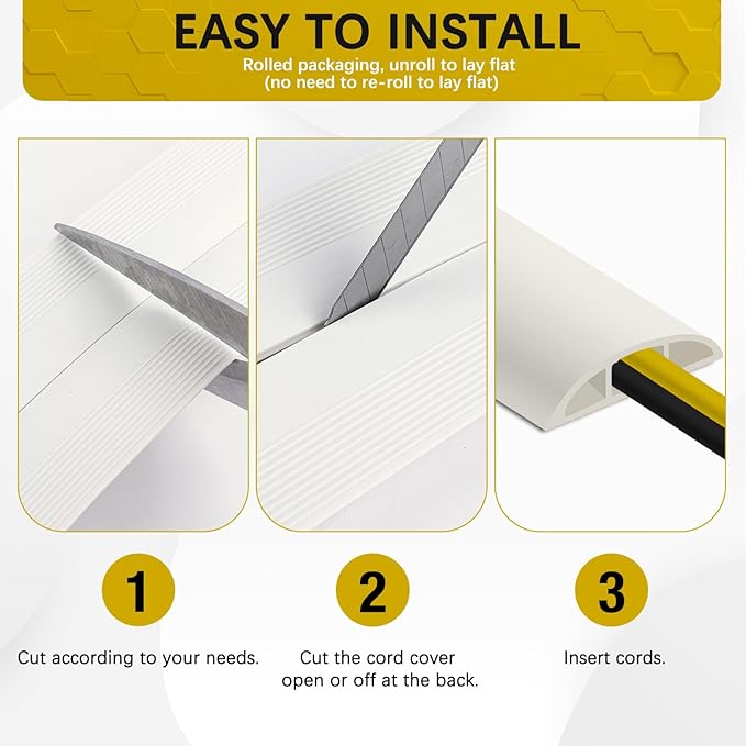 Floor Cord Cover 10FT Cord Covers for Wires on Floor Protect Wires & Prevent Trip Hazards, Easy to Cut for Home, Office, School, Concerts, Cavity W0.6in x H0.32in