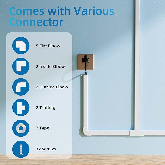 Yecaye 235in Wall Cord Hider for 2-3 Cords, On-Wall Cord Cover Channel, Long Cable Concealer, Cable Cover Cords Management for Home Office, W0.94in H0.47in, White
