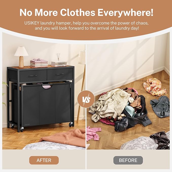 Laundry Sorter, Rolling Laundry Hamper with 3 Section Pull-Out Bags, Laundry Basket Organizer with 2 Drawers, Laundry Hamper with Wheels for Laundry Room Organization, Bathroom, Bedroom