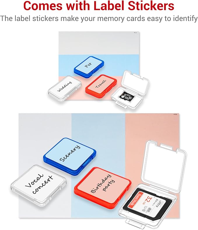 EVA PU Memory Card Case with 48PCS Clear Plastic Memory Card Holder for 24 SD SDHC SDXC & 24 TF MSD Cards,Dual-Protect Water-Resistant Anti-Shock MicroSD SD Card Carrying Organizer with Label