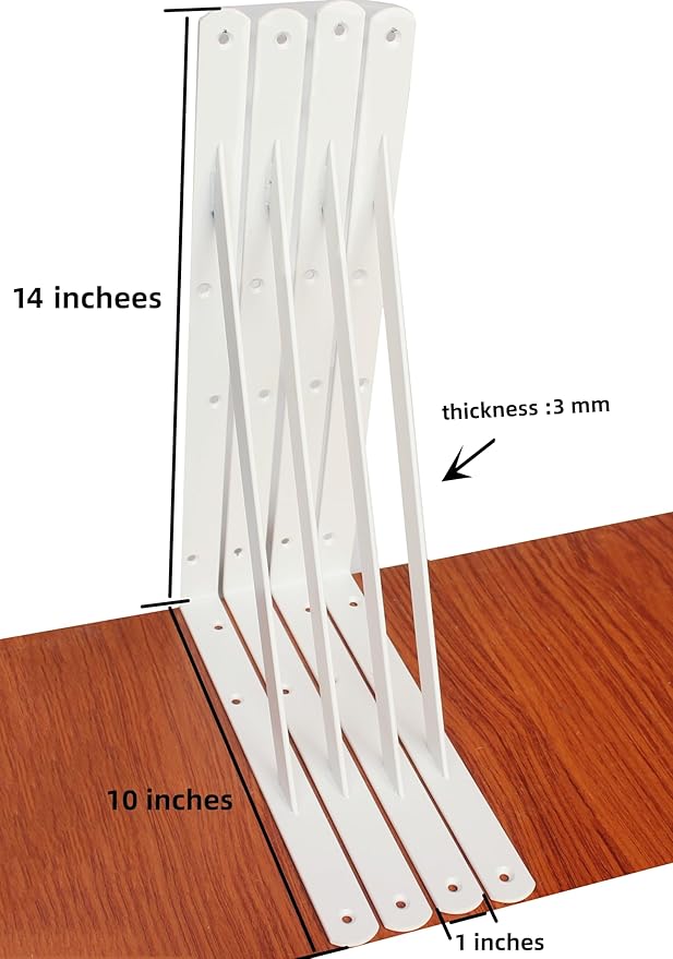 8 Pack L14 x H 10" White Heavy Duty Shelf Brackets with Screws Metal Shelf Brackets Shelf Support Angle Brackets for Shelves L Brackets Heavy Duty Floating Shelf