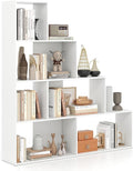 Tangkula 4-Tier Stepped Bookshelf, Freestanding 6 Cubes Ladder Bookcase with Anti-Tipping Kits, 64" Tall Modern Wooden Storage Display Rack for Home Office Living Room Study (1, White)