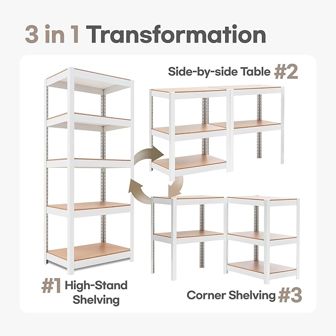 HOMEDANT House 5 Tier 24.1" W Laminated Metal Shelving Unit Adjustable Storage Utility Rack Heavy Duty Shelves Organization Multipurpose Shelf Kitchen Garage Pantry Closet 1 Pack