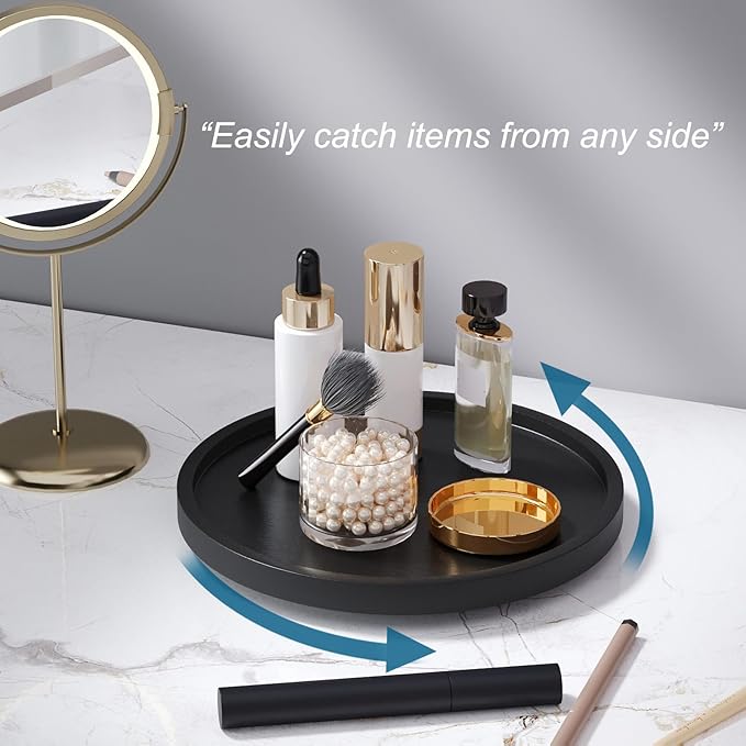Lazy Susan Organizer for Kitchen,Bamboo Turntable for Cabinet,Pantry,Vanity,Small（Black）