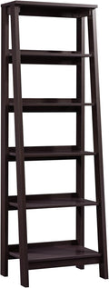 Sauder Ladder Bookshelf 5 Tier Trestle Ladder Shelf Wooden Bookcase, in Jamocha Wood