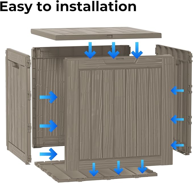 35 Gallon Deck Box, Resin Outdoor Indoor Waterproof Storage Box, Lockable Storage Box With Handle for Patio Furniture - Garden Tools - Swimming Pool Tools UV-Resistant (Grey)