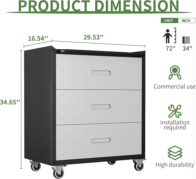 Metal Tool Cabinet,Garage Storage Cabinet System,Wall Cabinet & Locking Rolling Tool Cabinet with Doors and Adjustable Shelves,Steel Tool Cabinets for Home (2 Pcs-StyleE, Black & Grey)