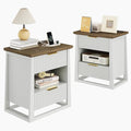 HIFYOBRO Fluted Nightstands Set of 2 with Charging Station & Motion Sensor Light, Modern Bedside Tables with 2 Drawers and Storage Shelf for Bedroom, White