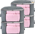 combocube Comforter Storage Bag, Zippered Bag with Large Clear Window and Carry Handles, Space Saver Organizers for Closet, Blanket, Pillow, Quilt, Bedding, Clothes (4Pcs Grey Large)