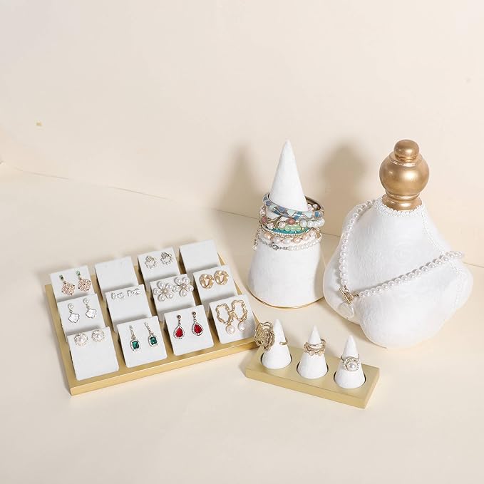 GemeShou Golden coated earring display stand for selling, velvet stud earring holder for jewelry display, Jewlery earring storage organizer tray, studs holder jewelry organizer【Earring holder-white】