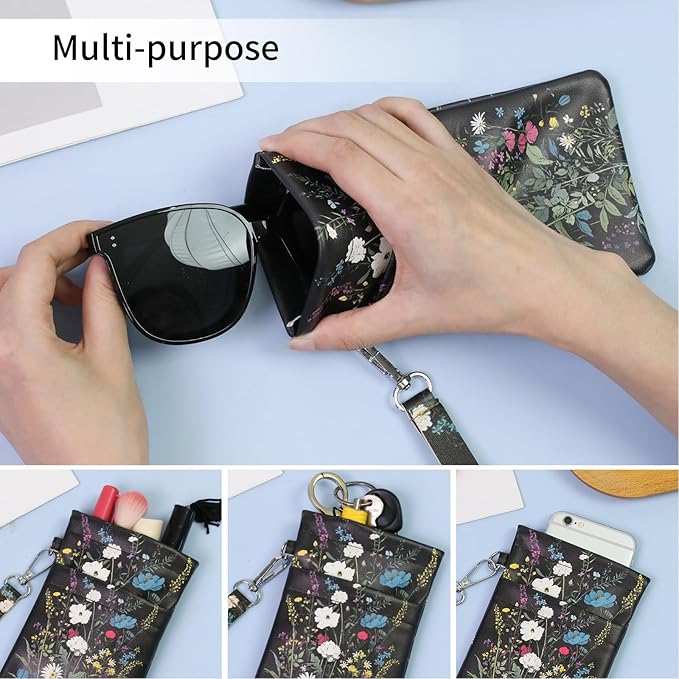 Double Eyeglass Case Soft Dual Glasses Case for Women Men Travel Squeeze Top Sunglasses Cases Eyeglasses Pouch