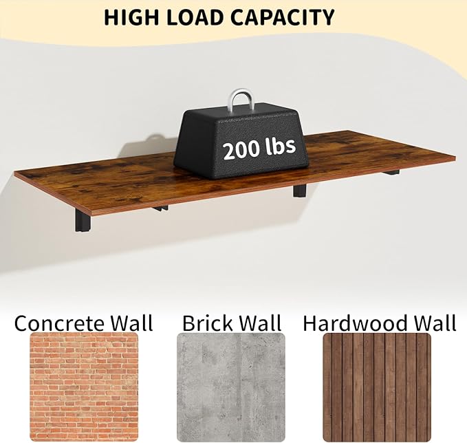 GOYLSER Wall Mounted Folding Table for Office, Rustic Brown Fold Down Desk Laundry Folding Table Wall Mounted for Laundry Room/Home Kitchen, Length 47" Width 20.5"
