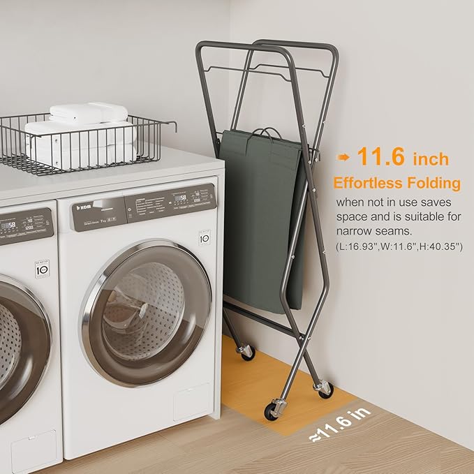 Laundry Basket with Wheels:88L Rolling Laundry Cart Foldable Metal Frame Dirty Clothes Laundry Hamper 36"H 4 Caster 2 Brake Waterproof Removable Liner Carry Handle for Dorm Laundry Room,Gray