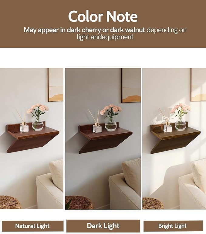 Floating Nightstand, Modern Wood Floating Bedside Table Z-Shape Wall Mounted Nightstand Small Hanging Night Stands for Bedroom (2, Dark Cherry)