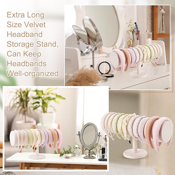 Wenqik Extra Long T Bar Headband Holder Organizer Velvet Headband Rack Storage Hairband Organizer for Hairband Earring Display Stand Women Girl