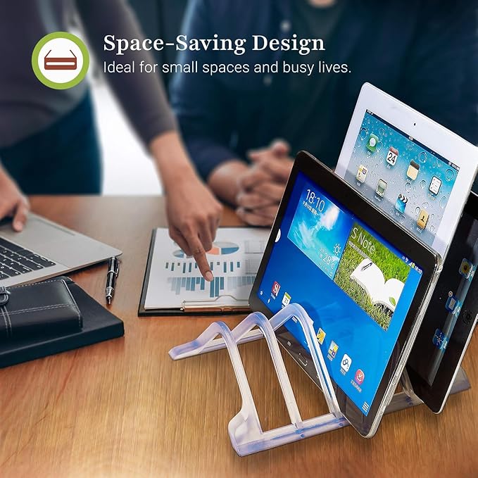 Prosumer's Choice Universal 5 Tablet and Smartphone Charging Organizer Rack Desktop Stand Holder | for Home or Office Supplies | Tablet Divider Stand - Clear