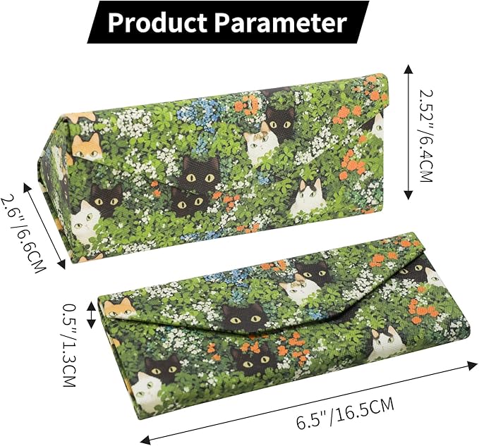 Foldable Glasses Case, Magnetic PU Leahter Sunglasses Case, Cute Hard Shell Folding Eyeglass Cases for Women Kids