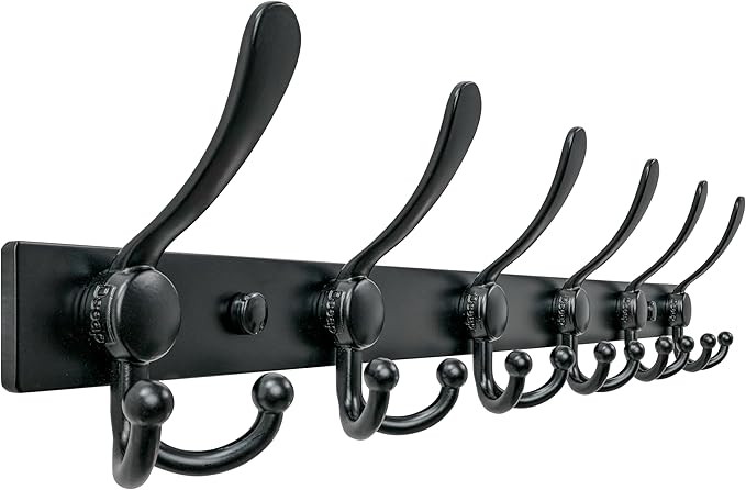 Dseap Coat Rack Wall Mount 2.0 Pro: 24” Long, 3X Tougher, Heavy Duty Stainless Steel Wall Coat Hanger with 6 Tri Hooks for Clothes Jackets Hats Entryway Closet, Black