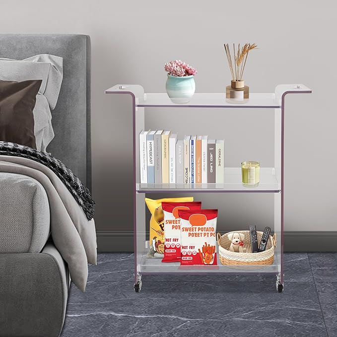 3-Drawer Rolling Storage Cart, Plastic Storage Organizer Rolling Cart with Wheels, Organizing Drawers for Home, Bathroom, Bedroom, Office, and Classroom, Clear