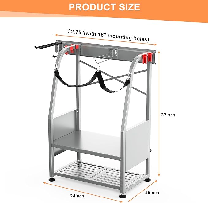 WALMANN Wall Mount Golf Bag Organizer, 2 Golf Bags Stand Golfing Equipment and Accessories Storage Rack for Garage Shed Basement