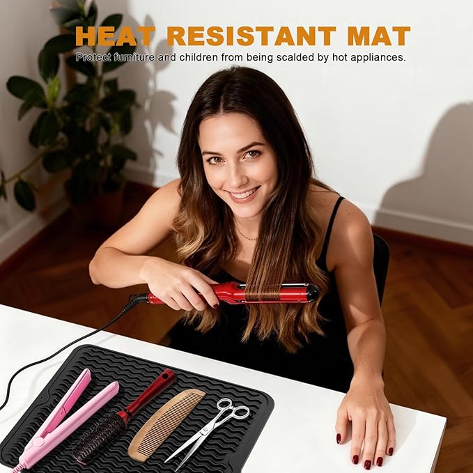 2 Pack Large Curling Irons Mat, Silicone Heat Resistant Portable Travel Mat Cover for Flat Iron, Hair Straightener, Hot Hair Styling Pad Tools-(Black & White)
