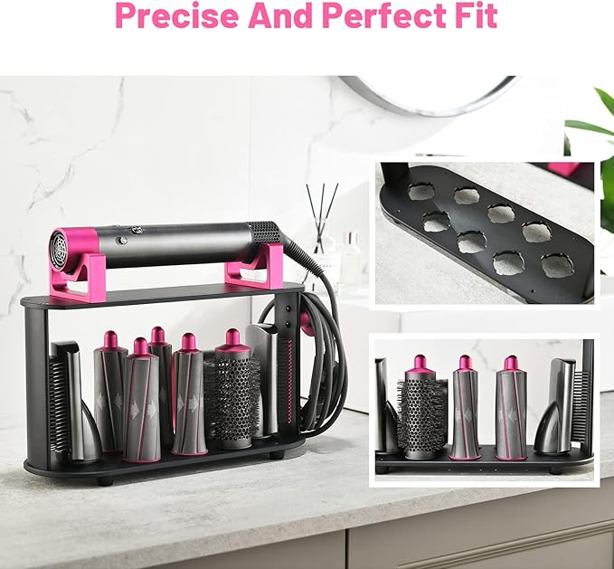 Foho Storage Holder Compatible for Dyson Airwrap Styler, 8-Holes Countertop Bracket Organizer Stand Storage Rack for Hair Curling Iron Wand Barrels Brushes Diffuser Nozzles for Home/Bedroom/Bathroom