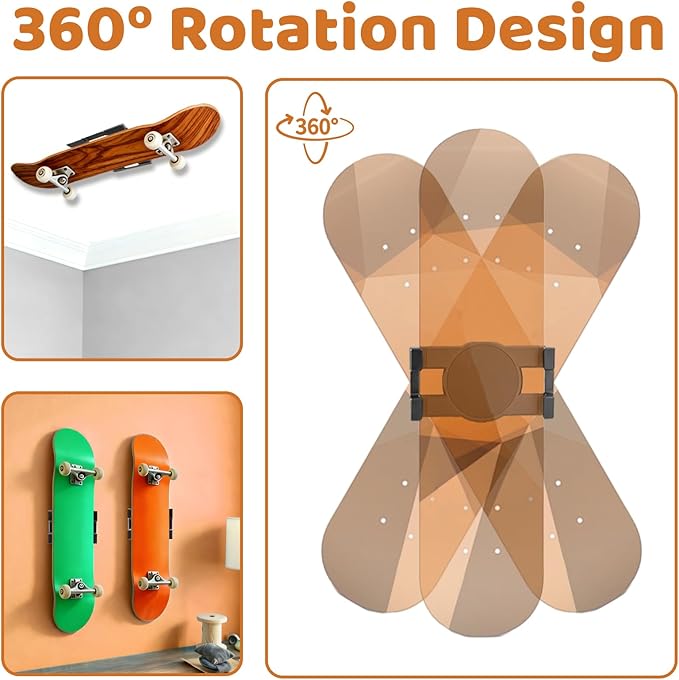 360° Rotating Skateboard Deck Wall Mount