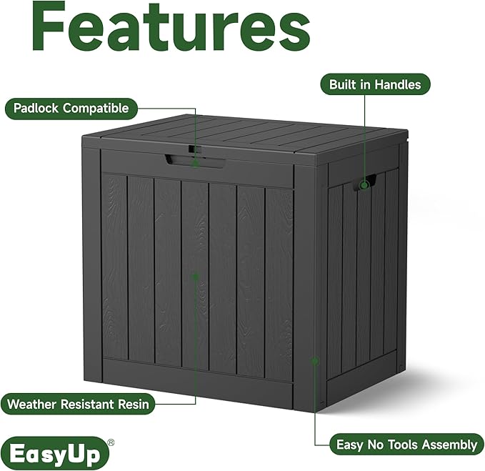 EasyUp 31 Gallon Resin Deck Box Waterproof, UV Resistant Outdoor Storage Box for Delivery, Patio, Garden,and Porch,Striped Black