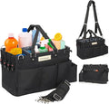 FifthStart Multiuse Cleaning Caddy w/Waist & Shoulder Strap - 9 Pockets Tote Bag for Housekeeping Gardening Fishing Bathroom Organizer Adjustable Compartments, Black Large Caddy Organizer with Handle