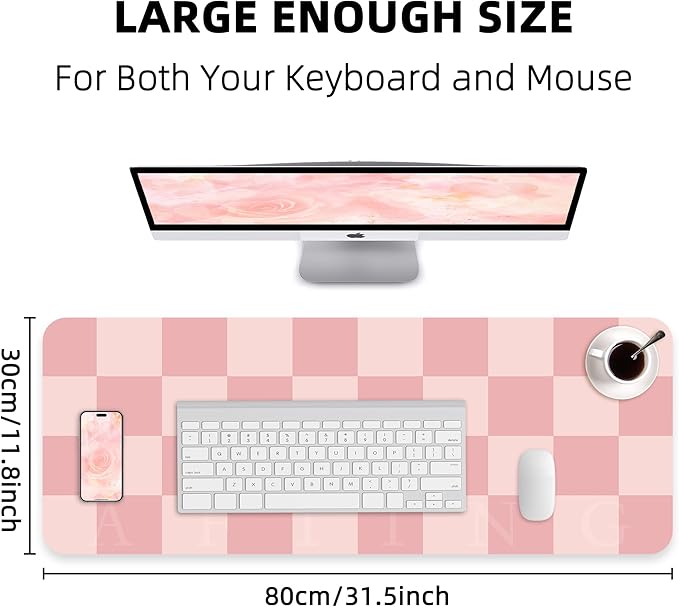 Non-Slip Pink Desk Mat, Waterproof PU Leather Protector, Large Blotter, Easy Clean Laptop Writing Mat for Work/Home/Decor (Pink 31.5" x 12")