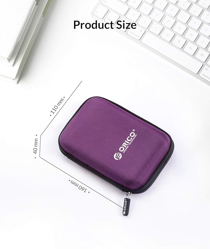 ORICO Hard Drive Case 2.5 inch External Drive Storage Carrying Bag Waterproof Shockproof with Inner Size 5.5x3.5x1.0inch for Organizing HDD and Electronic Accessories, Purple(PHD-25)