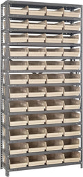 Quantum Storage Systems 1275-107IV Steel Shelving Unit with 4" Shelf Bins, 12" D x 36" W x 75" H, Ivory
